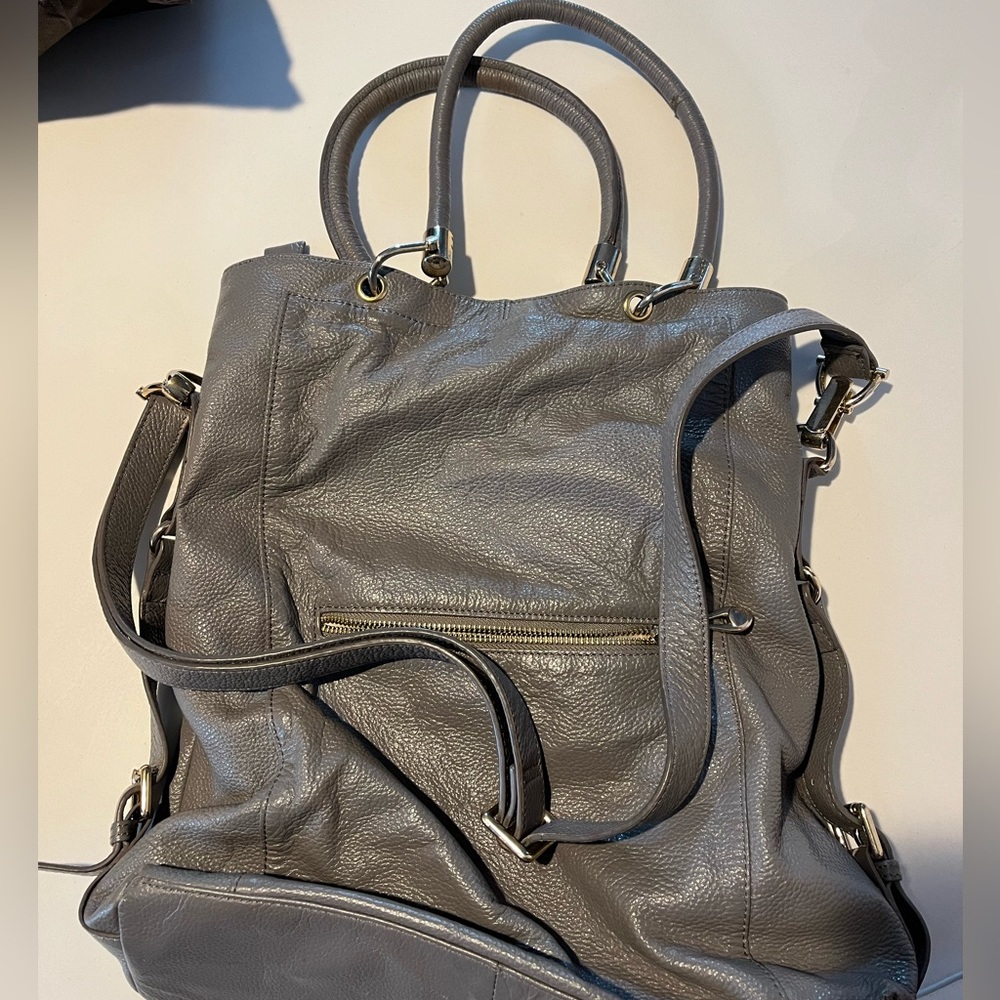 ERICA ANENBERG Sutton Tote Leather Gold Crossbody Handbag Gray